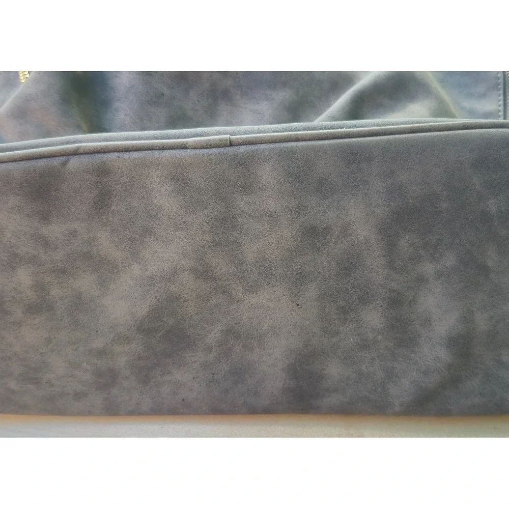 Grey Faux Suede Multi-Zip‎ Satchel Handbag Gold Hardware Crossbody Bag